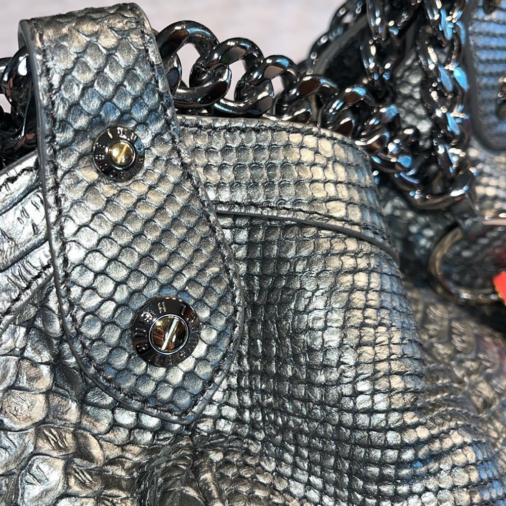 EUC Henri Bendel Gun Metal Silver Shoulder Bag with Metallic Accents - Picture 12 of 16